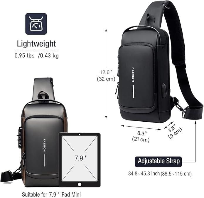 Unisex Sling Bag with USB Port – Waterproof, Anti-Theft, Crossbody Shoulder Bag