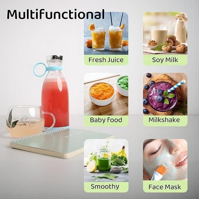 Portable USB Rechargeable 6 Blade Juicer mixer (380ml)