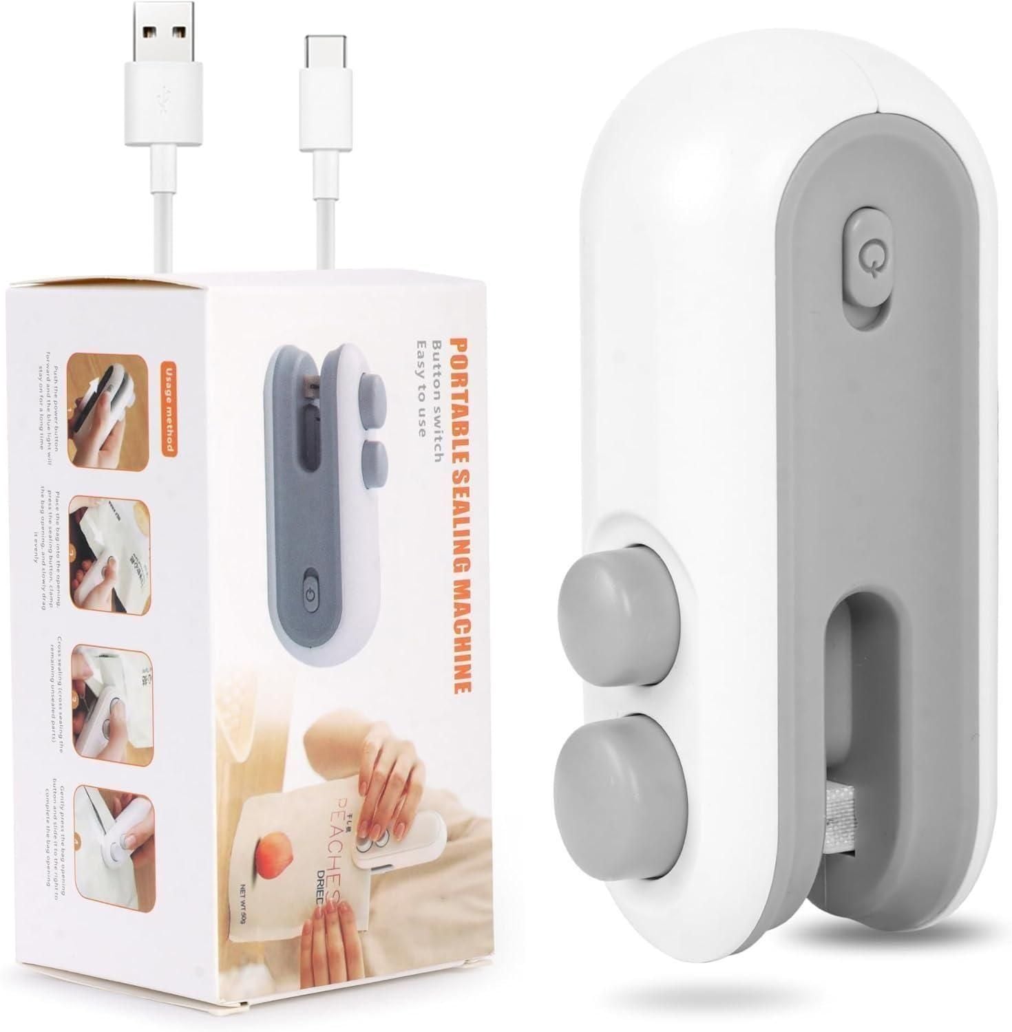 Portable Mini Sealing Machine 2-in-1 (USB Rechargeable, Magnetic, Heat Seal with Cutter)
