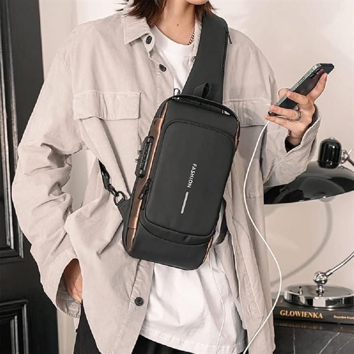 Unisex Sling Bag with USB Port – Waterproof, Anti-Theft, Crossbody Shoulder Bag