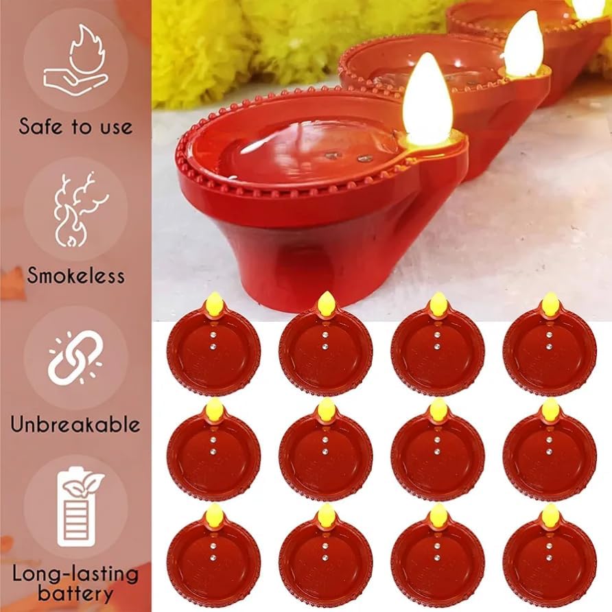 perpetual Water Sensor Diya for Home Decoration - 12 Pcs Electric Flameless & Smokeless LED Diya Lights