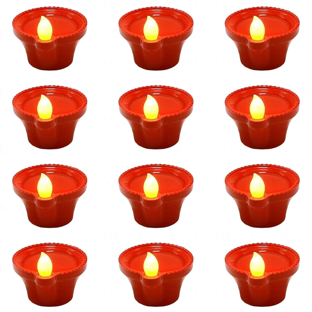 perpetual Water Sensor Diya for Home Decoration - 12 Pcs Electric Flameless & Smokeless LED Diya Lights