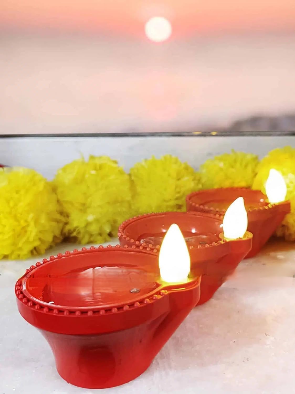 perpetual Water Sensor Diya for Home Decoration - 12 Pcs Electric Flameless & Smokeless LED Diya Lights