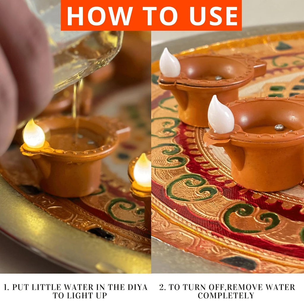 perpetual Water Sensor Diya for Home Decoration - 12 Pcs Electric Flameless & Smokeless LED Diya Lights