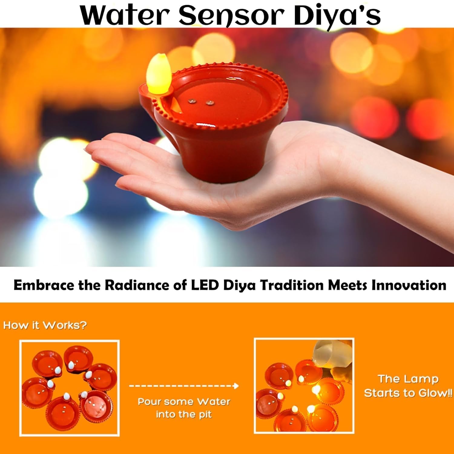 perpetual Water Sensor Diya for Home Decoration - 12 Pcs Electric Flameless & Smokeless LED Diya Lights