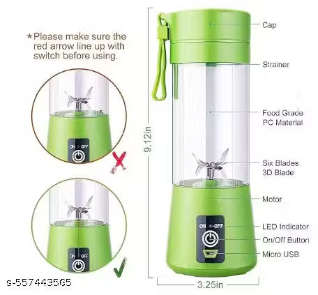 Portable USB Rechargeable 6 Blade Juicer mixer (380ml)